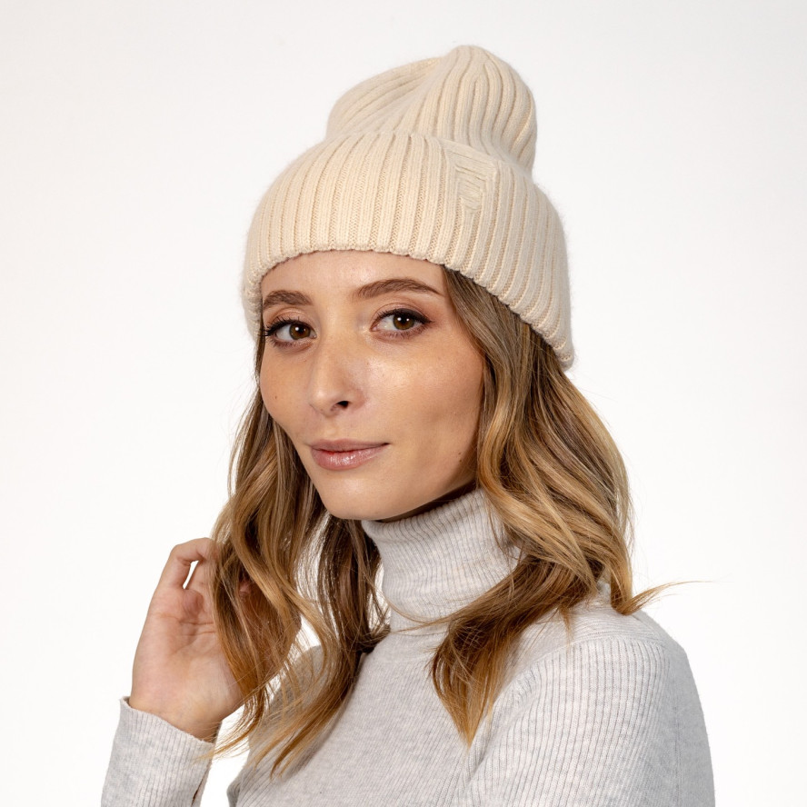 Шапка біні жіноча віскоза з ангорою молочна АРІЕЛЬ 570-528, фото 3