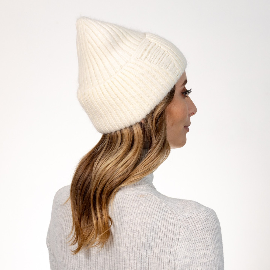 Шапка біні жіноча віскоза з ангорою біла АРІЕЛЬ 570-542, фото 4