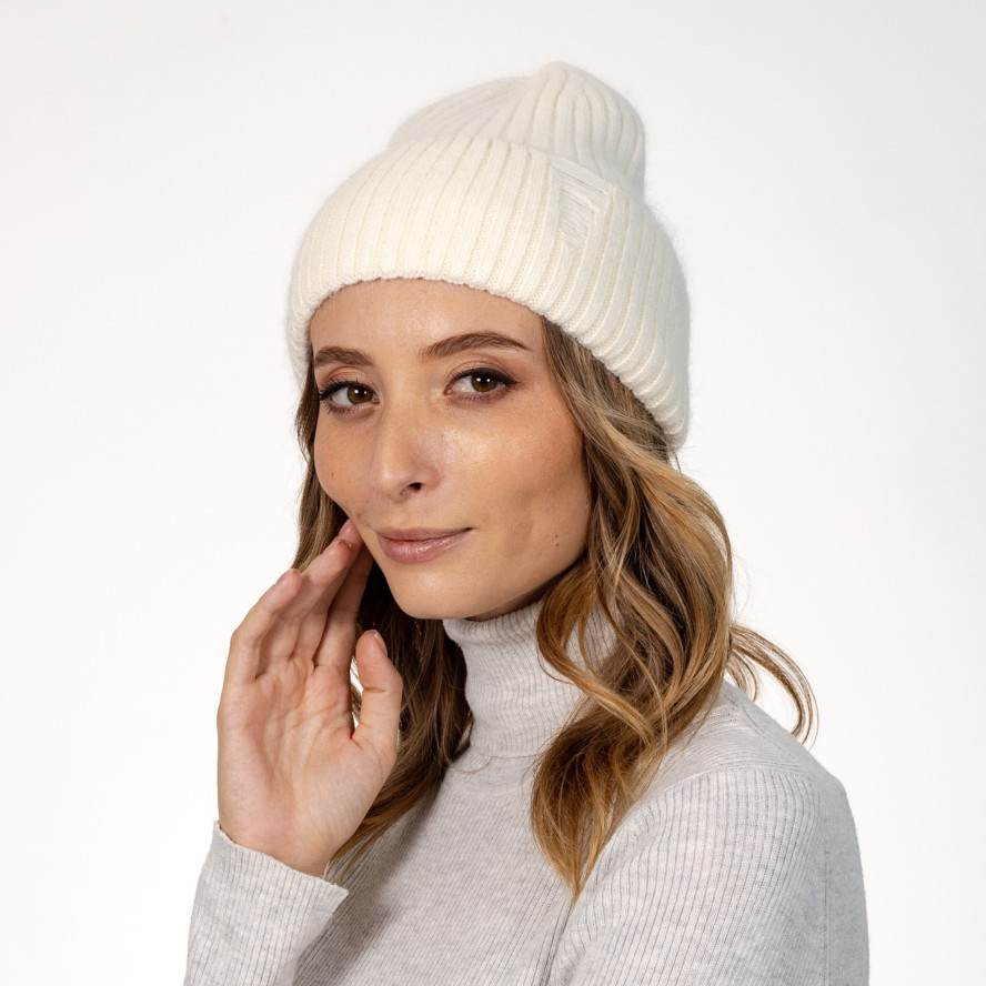 Шапка біні жіноча віскоза з ангорою біла АРІЕЛЬ 570-542, фото 3