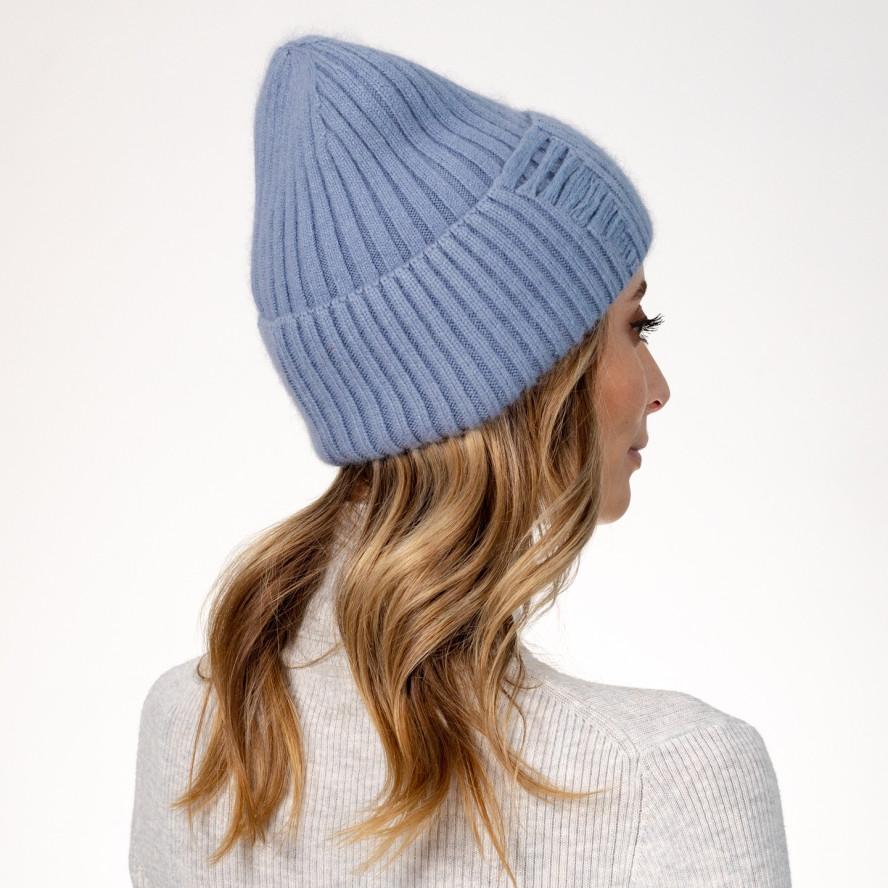 Шапка біні жіноча віскоза з ангорою блакитна АРІЕЛЬ 570-559, фото 4