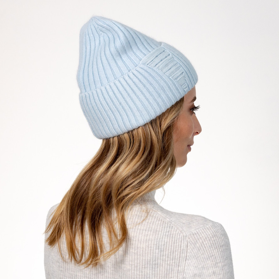Шапка бини женская вискоза с ангорой голубая АРИЭЛЬ 570-566, фото 4
