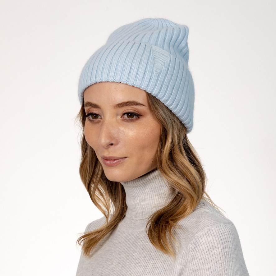 Шапка бини женская вискоза с ангорой голубая АРИЭЛЬ 570-566, фото 3