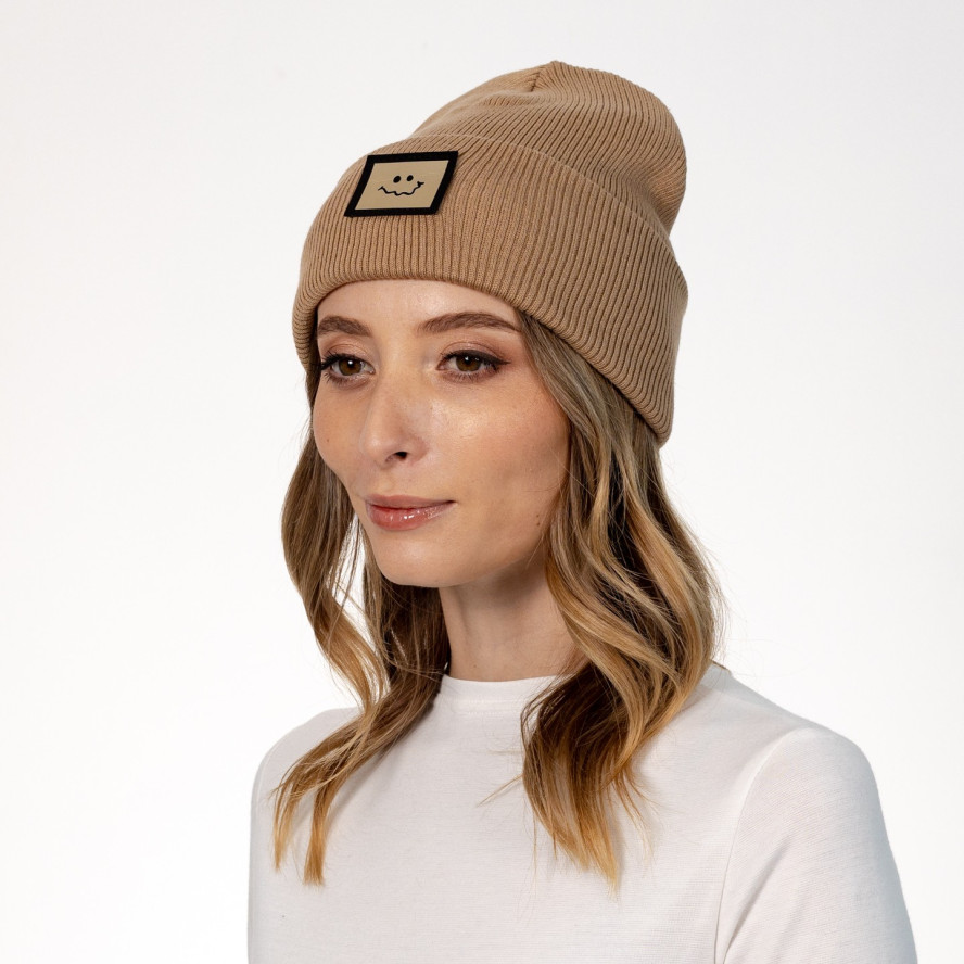 Шапка бини женская хлопок бежевая ТЕОНА 573-512, фото 3