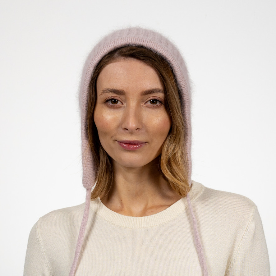 Шапка чепчик с завязками женская ангора розовая СИЛИЯ 577-657, фото 5