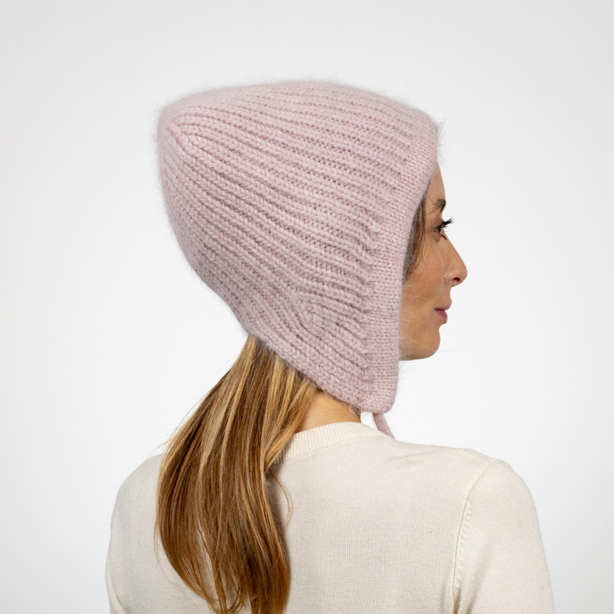 Шапка чепчик с завязками женская ангора розовая СИЛИЯ 577-657, фото 6