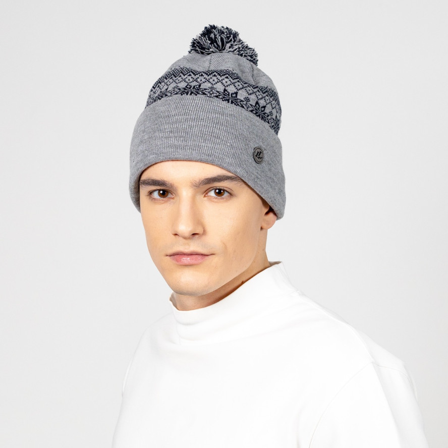 Шапка с помпоном мужская шерсть серая PERCY 578-661, фото 3