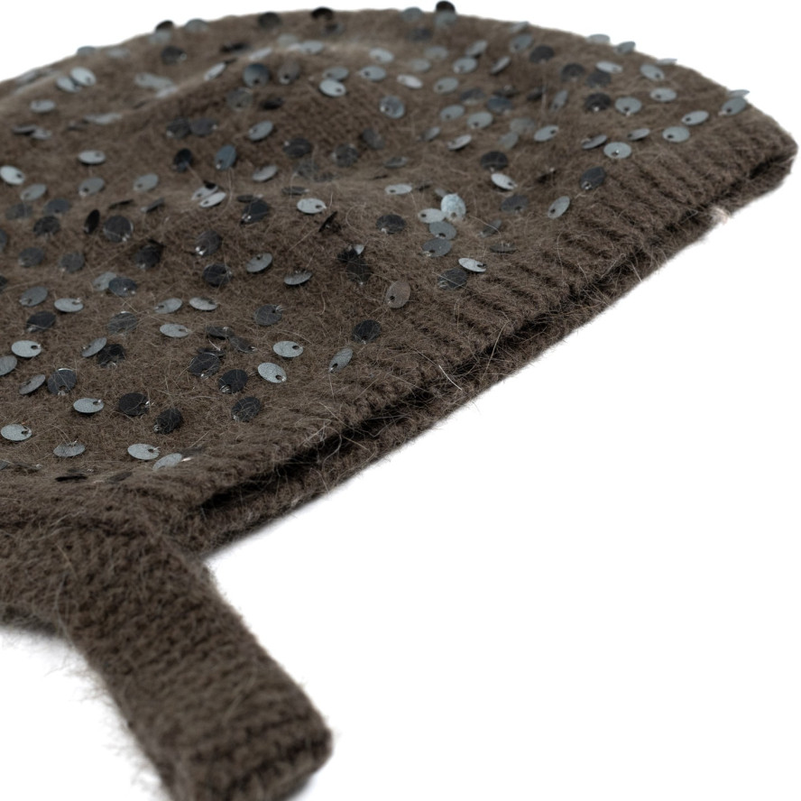 Шапка чепчик з паєтками жіноча ангора хакі ІВАННА 580-800, фото 2