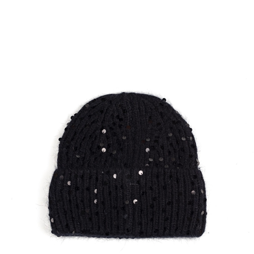 Шапка бини с пайетками женская ангора черная ПИЛАЙ 580-893, фото 1