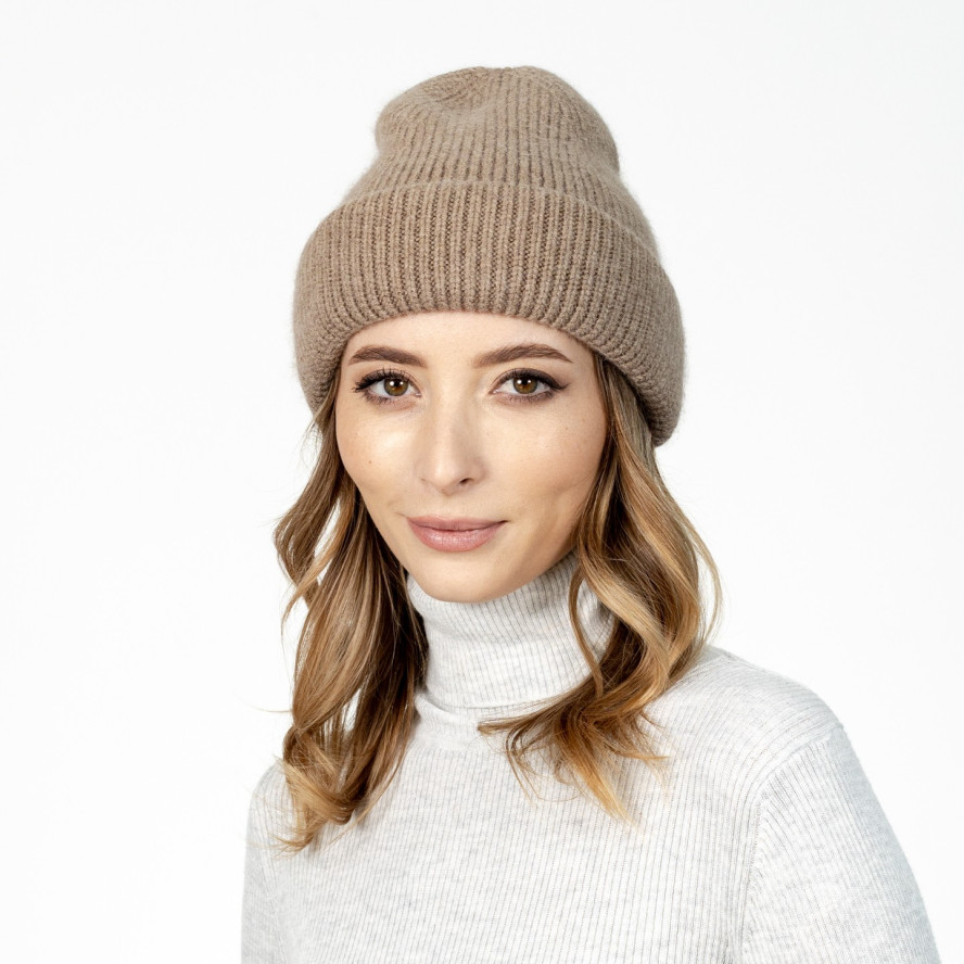 Шапка біні жіноча віскоза з ангорою коричнева МАРІЯ 582-392, фото 3