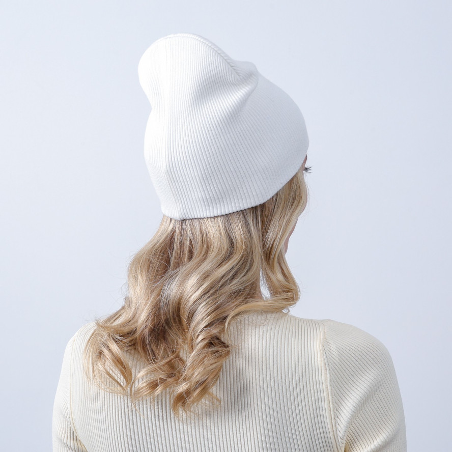Шапка біні жіноча віскоза з вовною молочна ЕЛІЗАР 584-372, фото 4