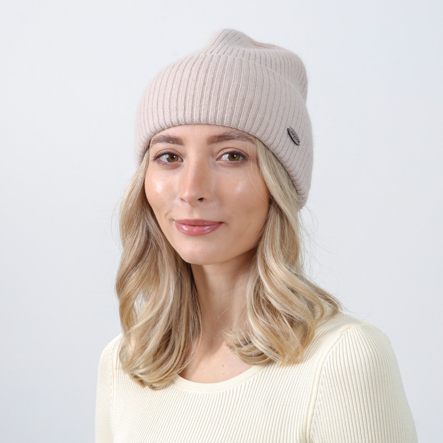 Шапка біні жіноча вовна бежева MAELYS 586-116, фото 3
