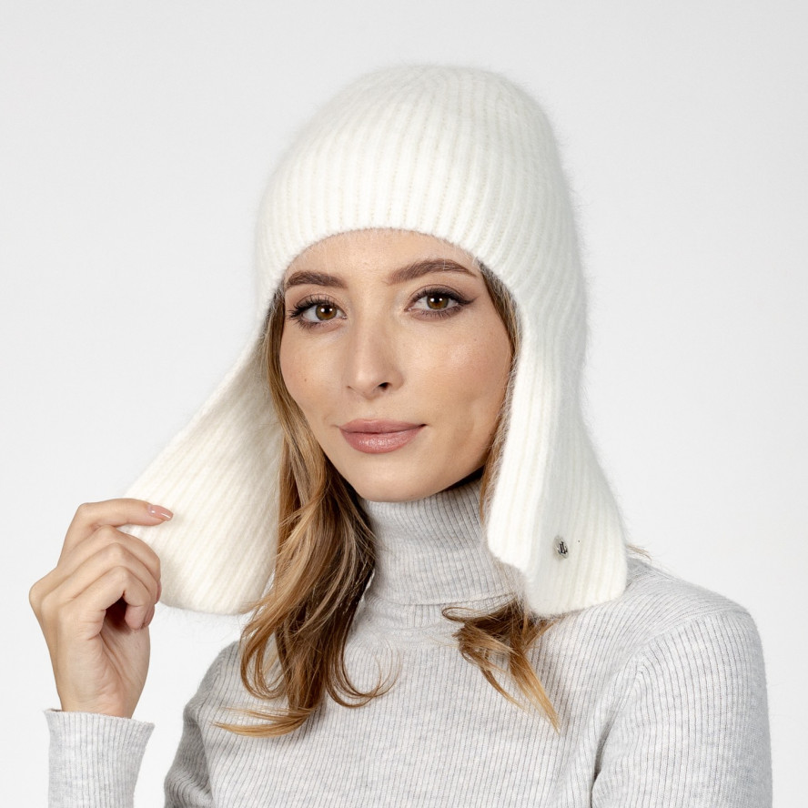 Шапка вушанка жіноча ангора молочна ЯРИНА 586-383, фото 4