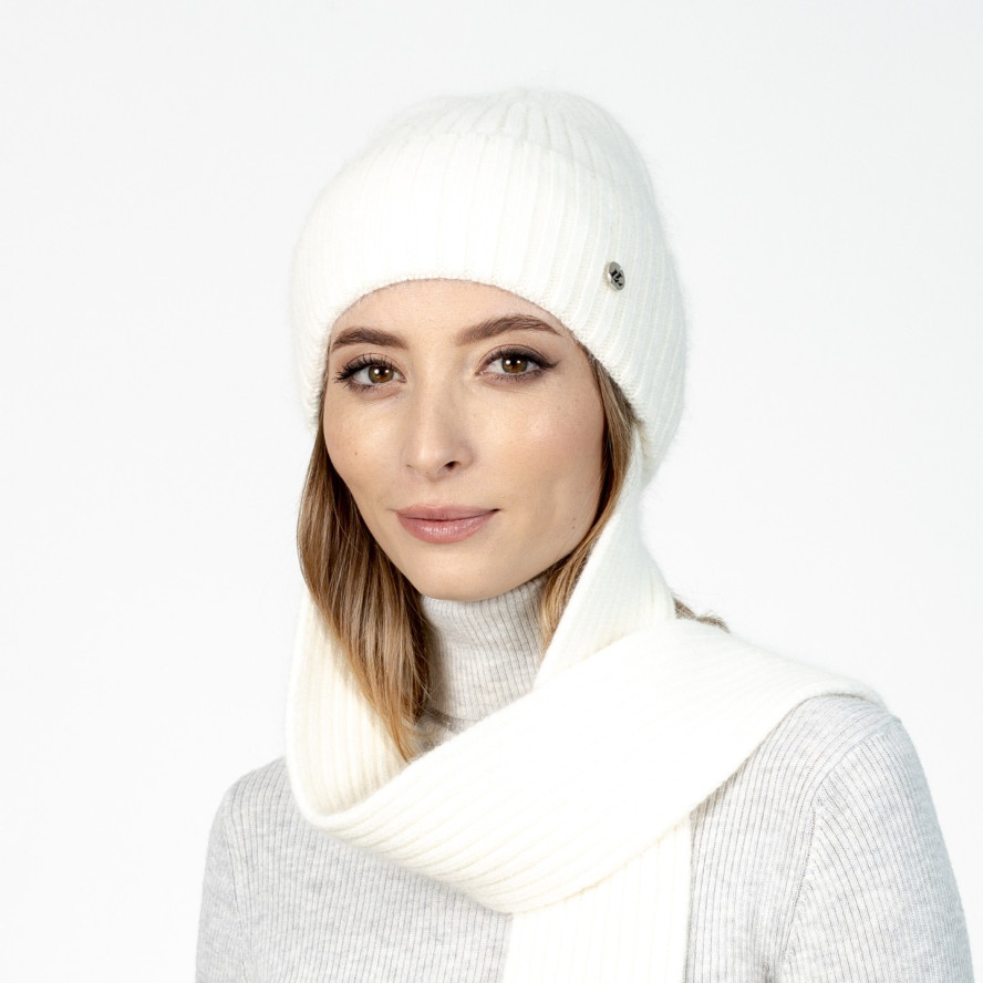 Шапка по голові з шарфом жіноча віскоза з ангорою біла РІМА 591-806, фото 4