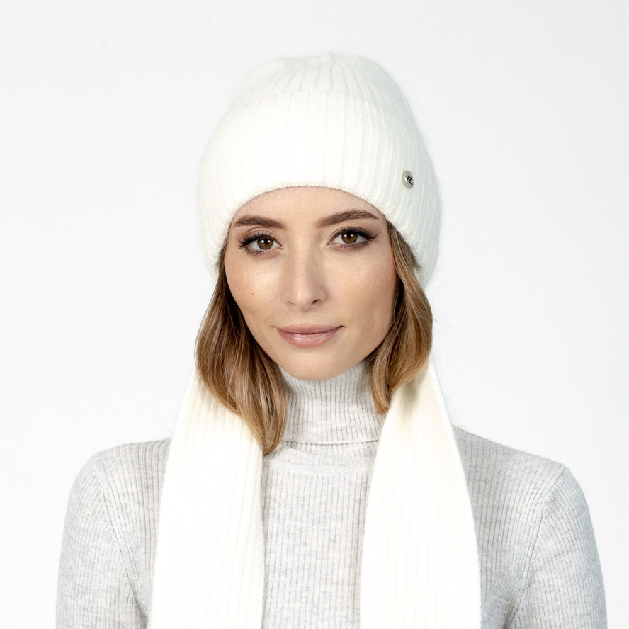 Шапка по голові з шарфом жіноча віскоза з ангорою біла РІМА 591-806, фото 5