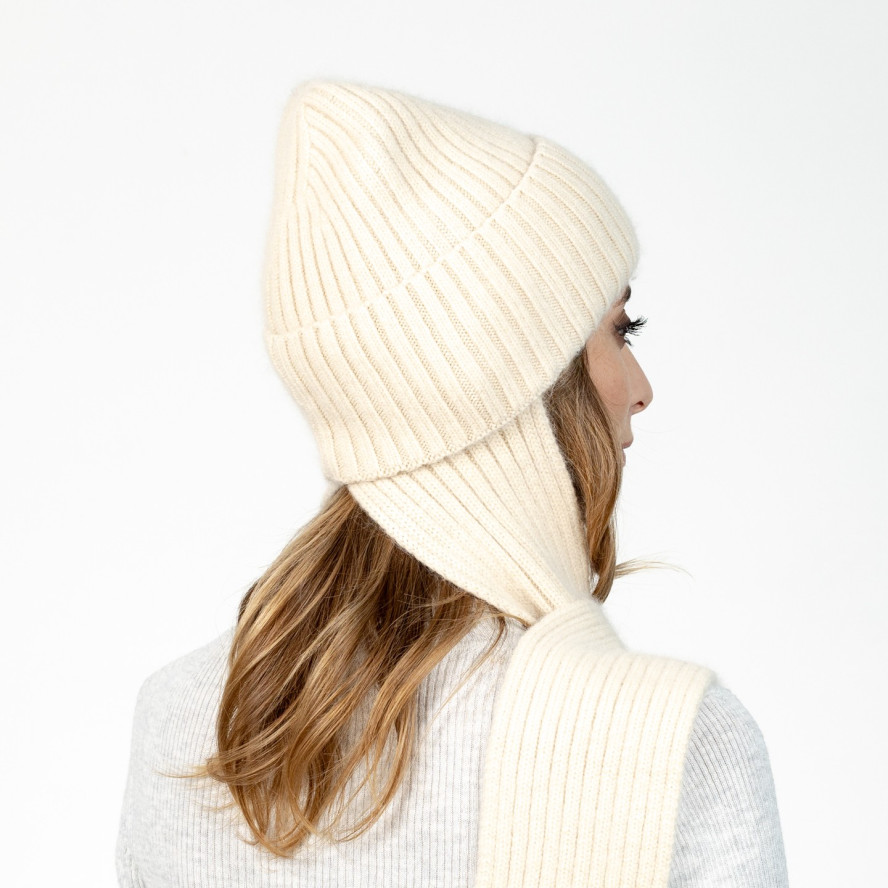 Шапка по голові з шарфом жіноча віскоза з ангорою молочна РІМА 591-813, фото 6