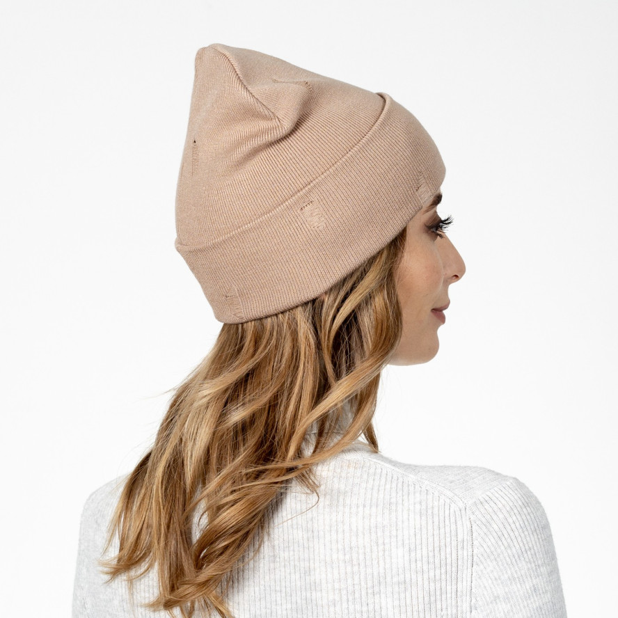 Шапка біні жіноча віскоза бежева ЛІВІЯ 592-827, фото 4