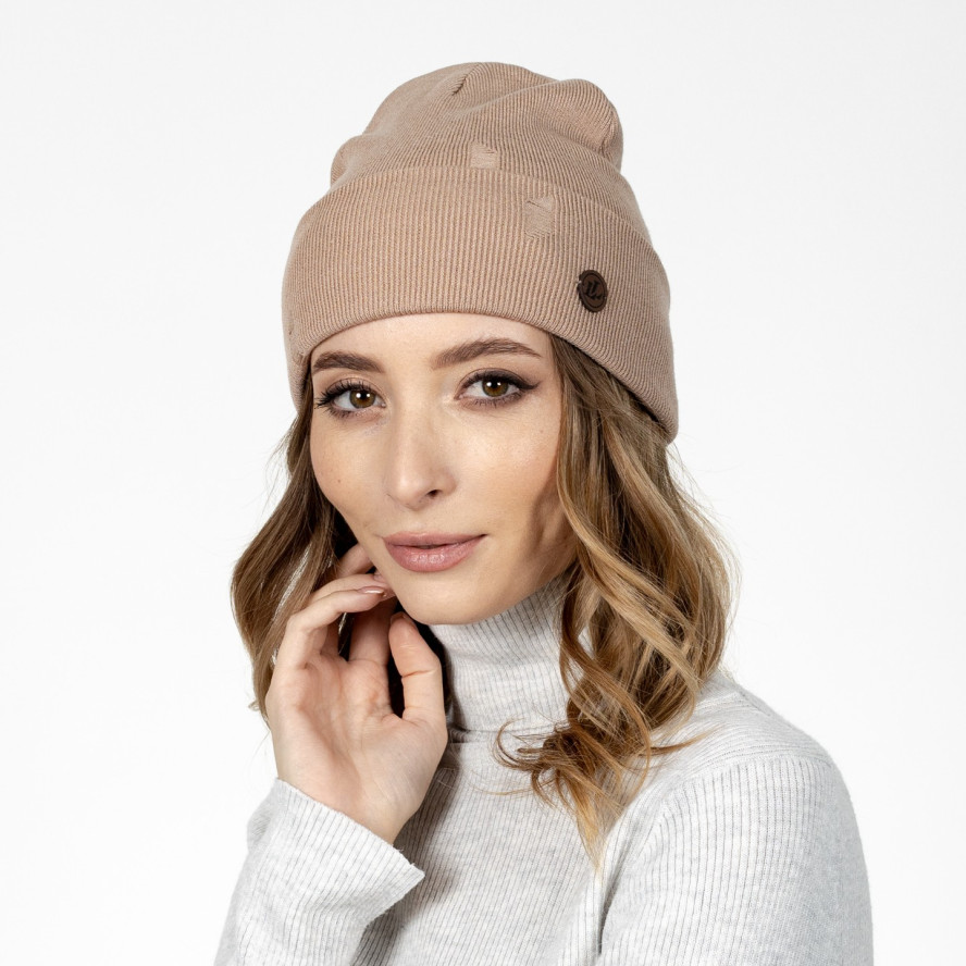 Шапка біні жіноча віскоза бежева ЛІВІЯ 592-827, фото 3