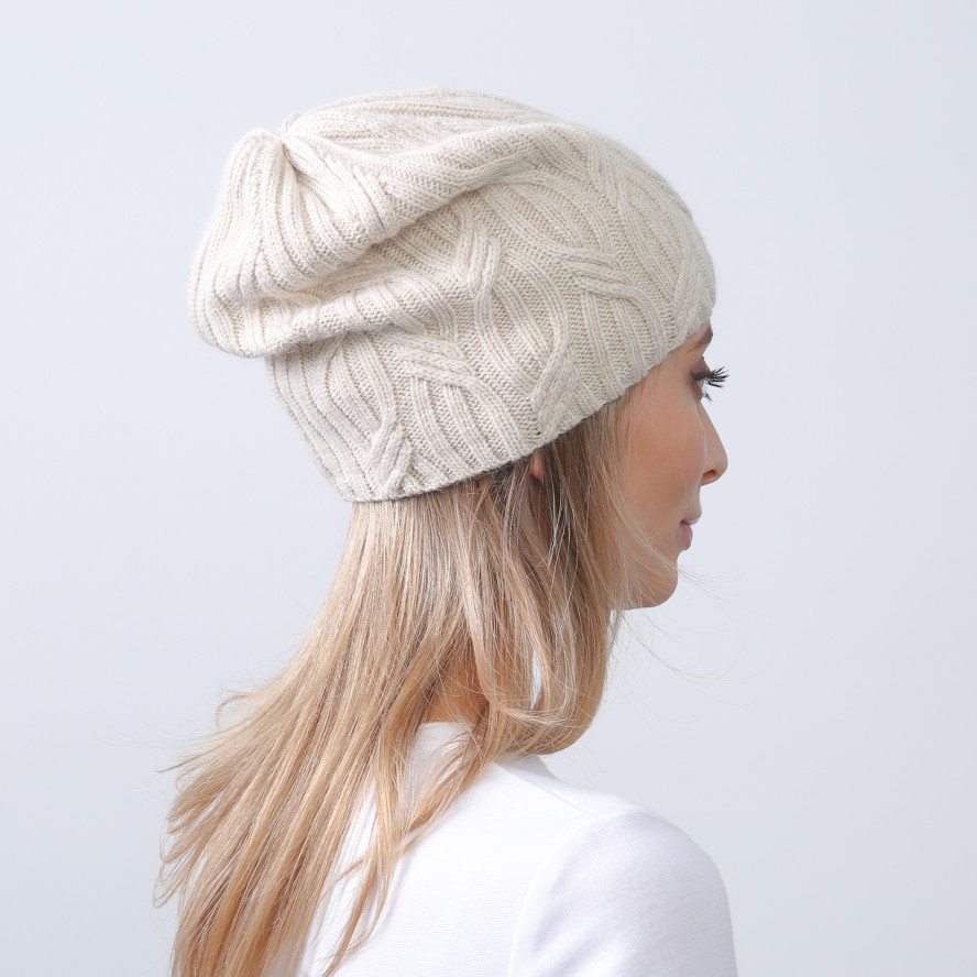 Шапка біні жіноча вовна бежева AMALA 593-305, фото 4