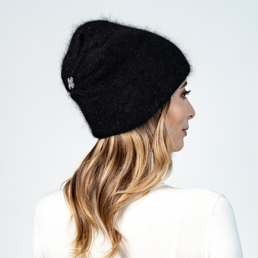 Шапка кулір з паєтками жіноча вовна з люрексом чорна АПОЛОНІЯ 593-497, фото 5