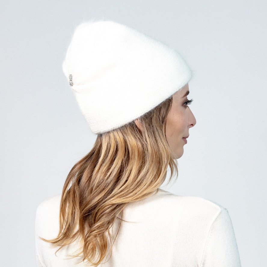Шапка кулір з паєтками жіноча вовна з люрексом молочна АПОЛОНІЯ 593-503, фото 5