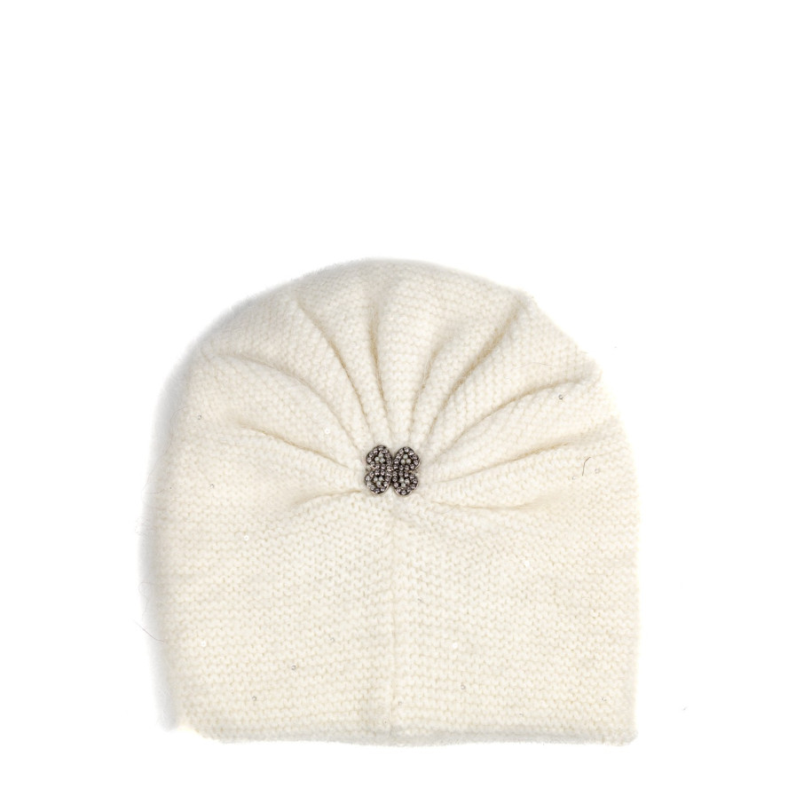 Шапка кулір з паєтками жіноча вовна з люрексом молочна АПОЛОНІЯ 593-503, фото 2