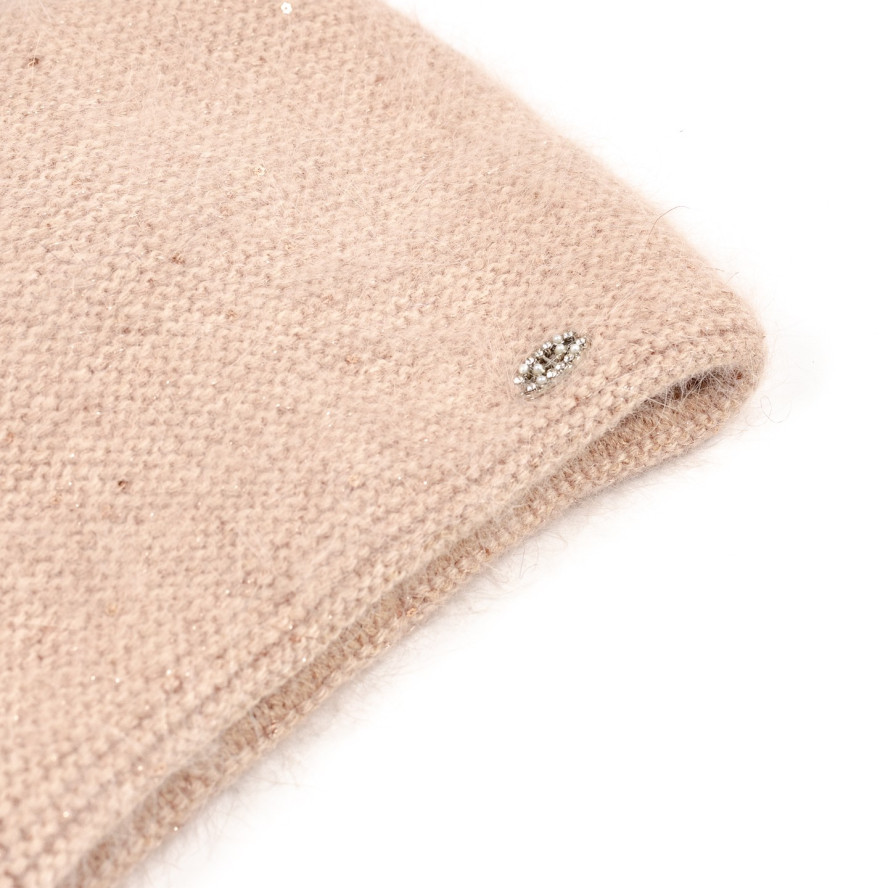 Шапка кулір з паєтками жіноча вовна з люрексом бежева АПОЛОНІЯ 593-527, фото 3