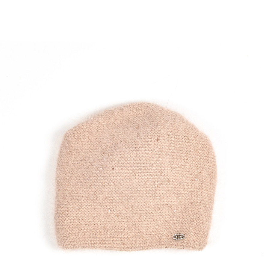 Шапка кулір з паєтками жіноча вовна з люрексом бежева АПОЛОНІЯ 593-527, фото 1