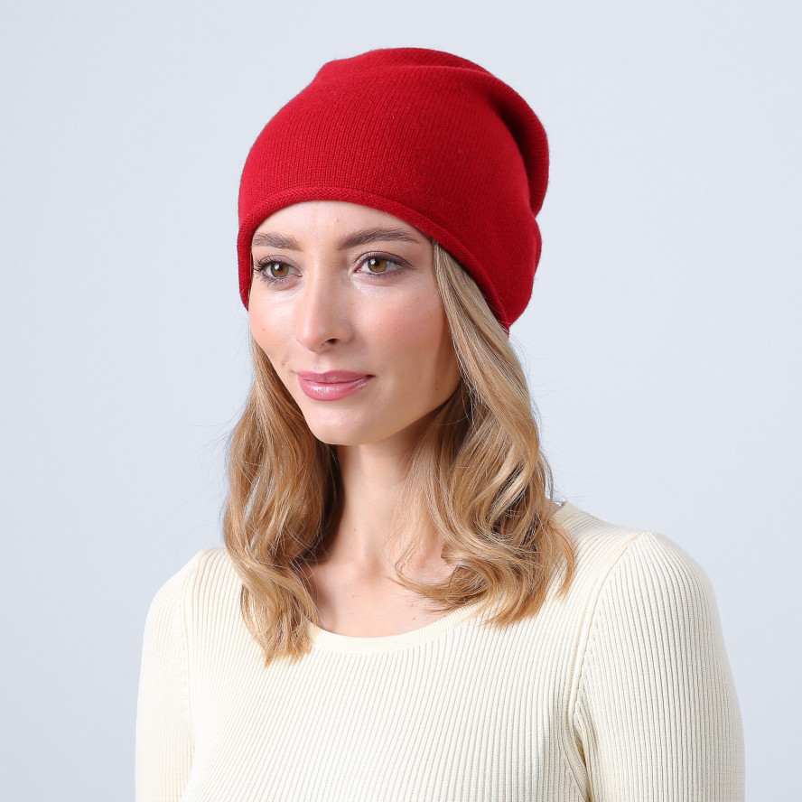 Шапка біні жіноча вовна червона АЛІМ 593-954, фото 3