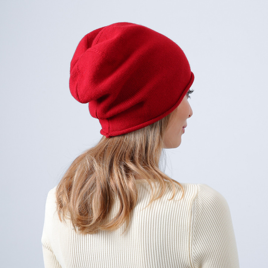 Шапка біні жіноча вовна червона АЛІМ 593-954, фото 4