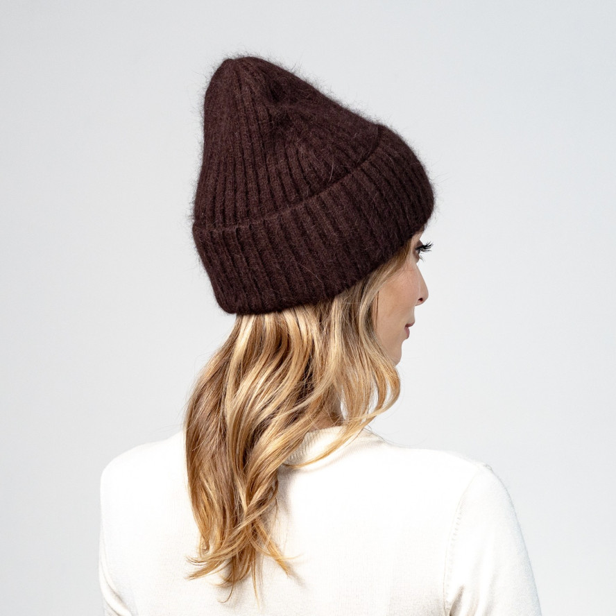 Шапка біні жіноча ангора коричнева МУНА 594-029, фото 4