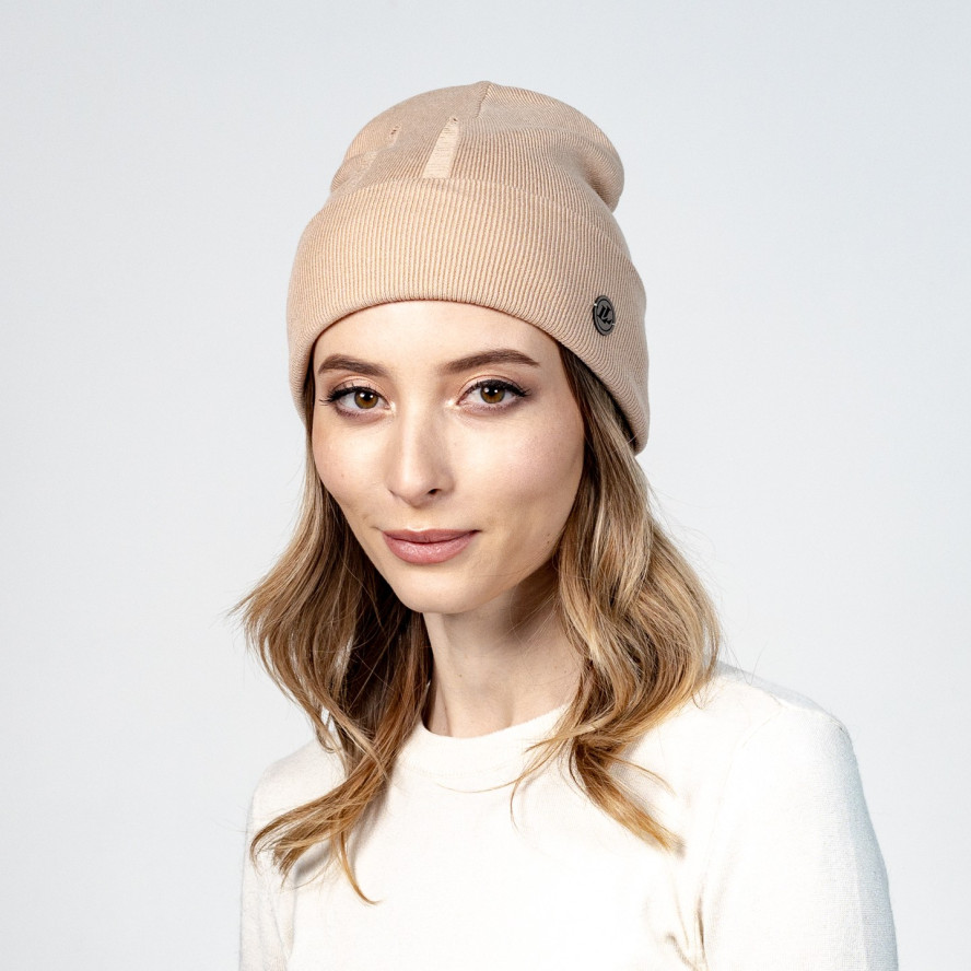 Шапка біні жіноча віскоза бежева РАМІН 597-310, фото 3