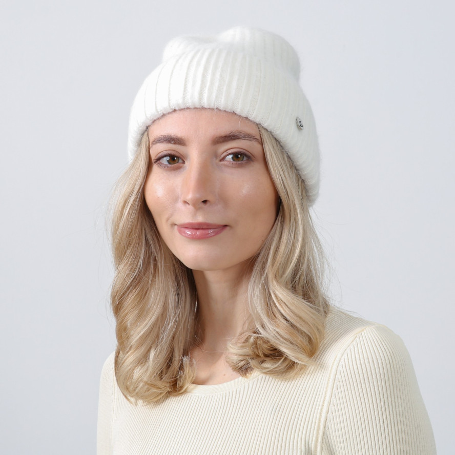 Шапка біні жіноча ангора молочна MEGAIN 602-137, фото 3