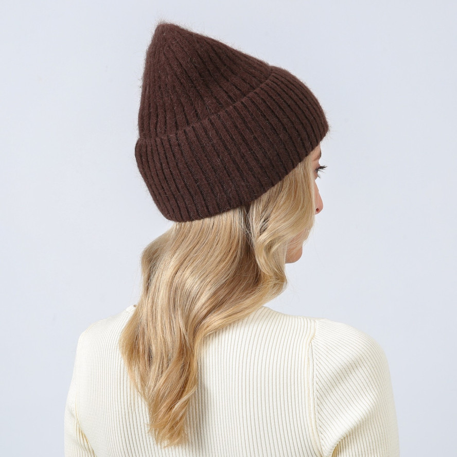 Шапка бини женская ангора коричневая MAYVA 615-007, фото 4