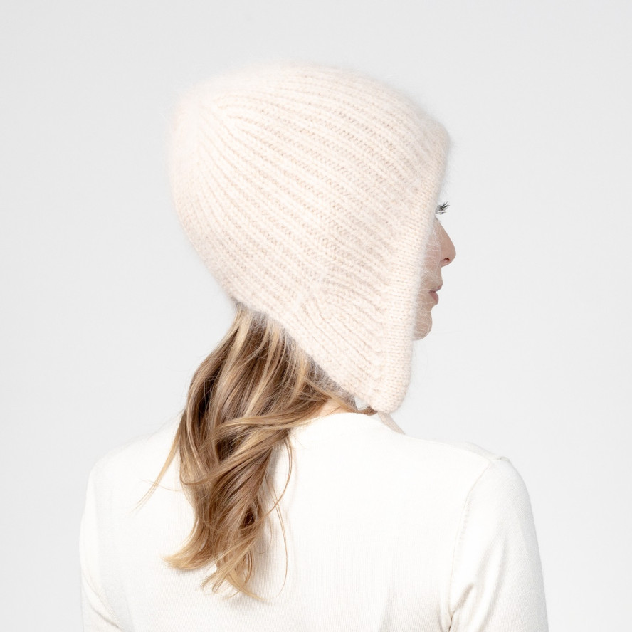 Шапка чепчик с завязками женская ангора бежевая СИЛИЯ 620-858, фото 6