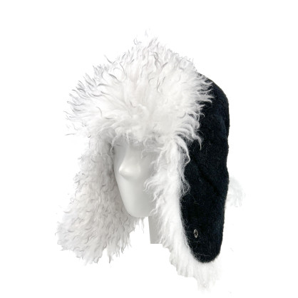 Шапка вушанка жіноча штучне хутро лама чорно-біла ЛІЛІ 636-200