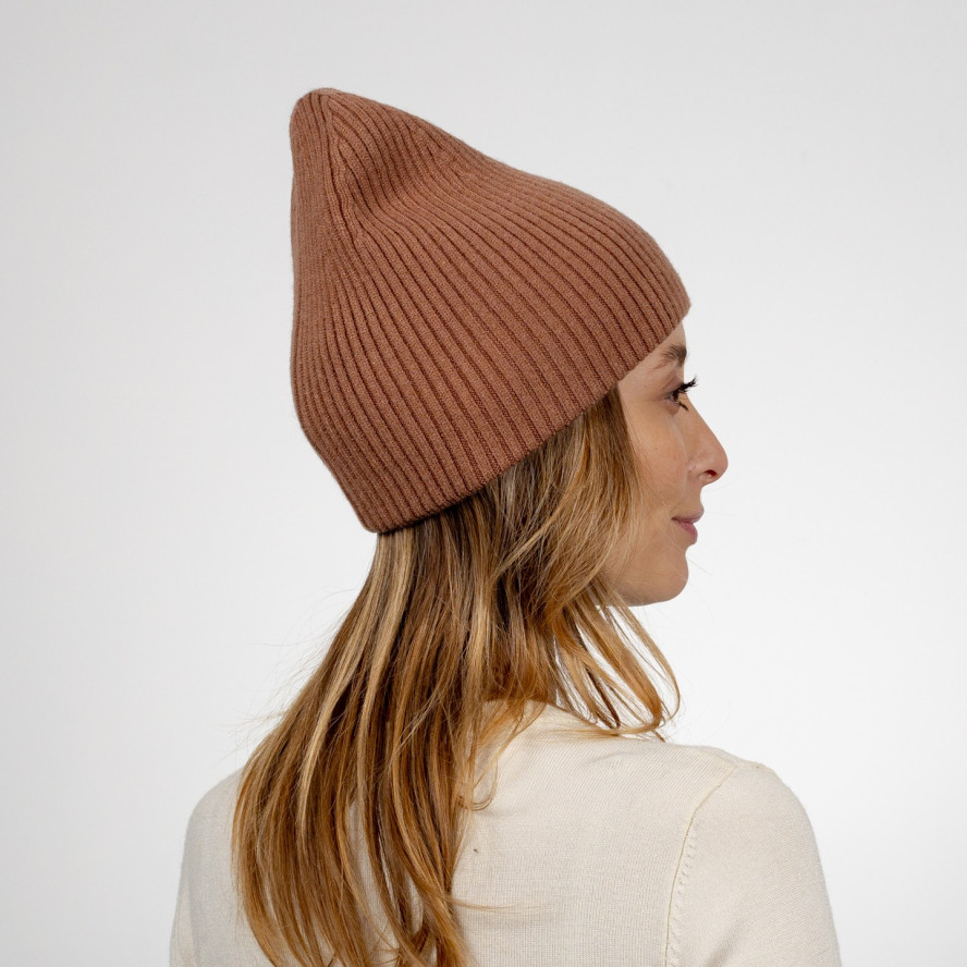 Шапка бини женская вискоза с шерстью коричневая БЛЕЙК 652-996, фото 4