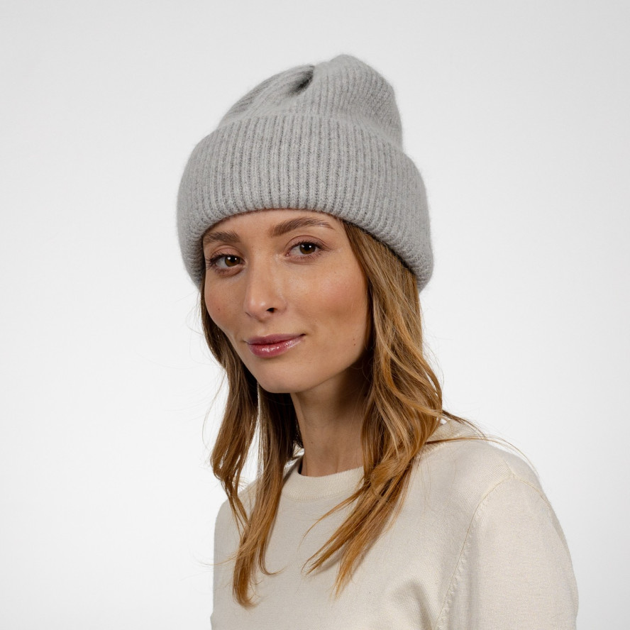 Шапка бини женская вискоза с ангорой серая BELINDA 653-160, фото 3