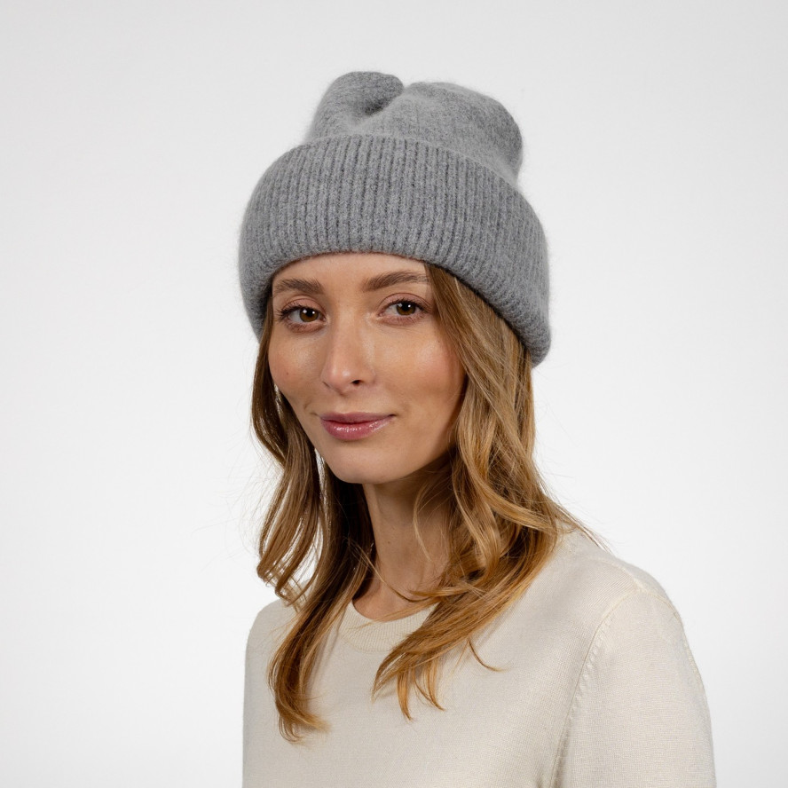 Шапка біні жіноча віскоза з ангорою сіра BELINDA 653-177, фото 3