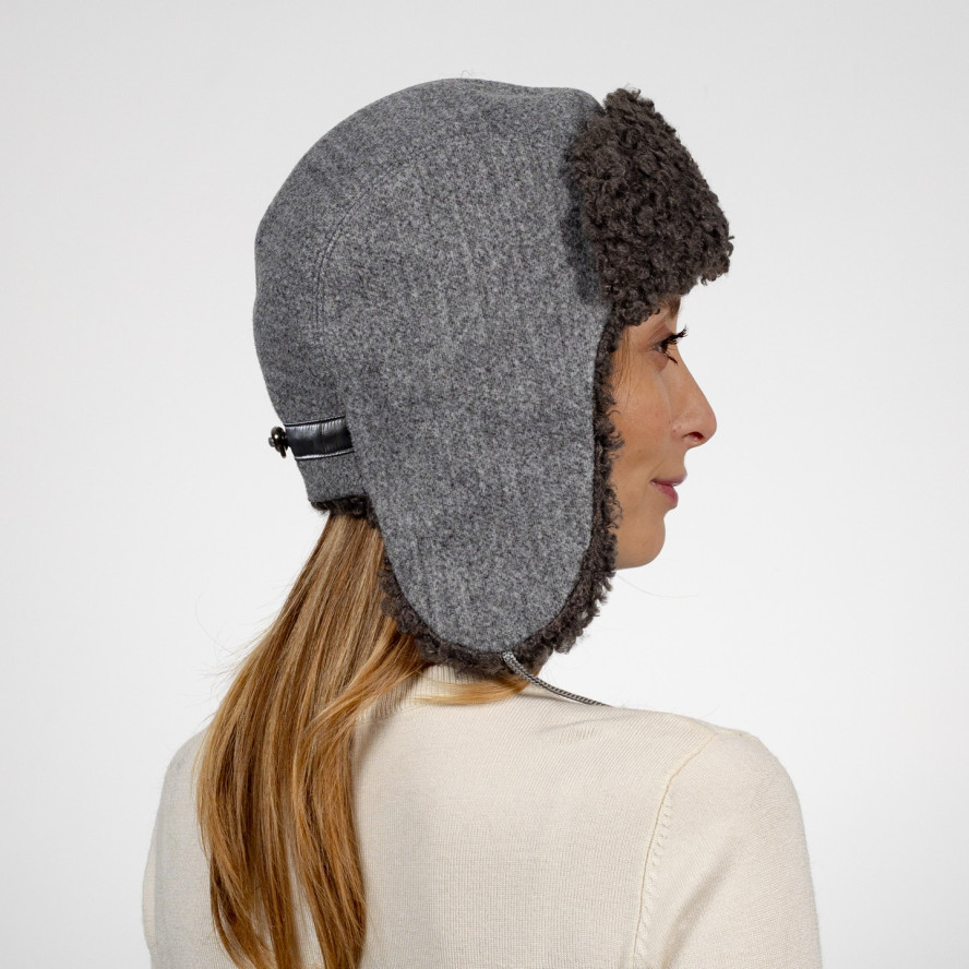 Шапка ушанка женская хлопок / искусственный мех каракуль серая РЕНАТА 664-418, фото 4