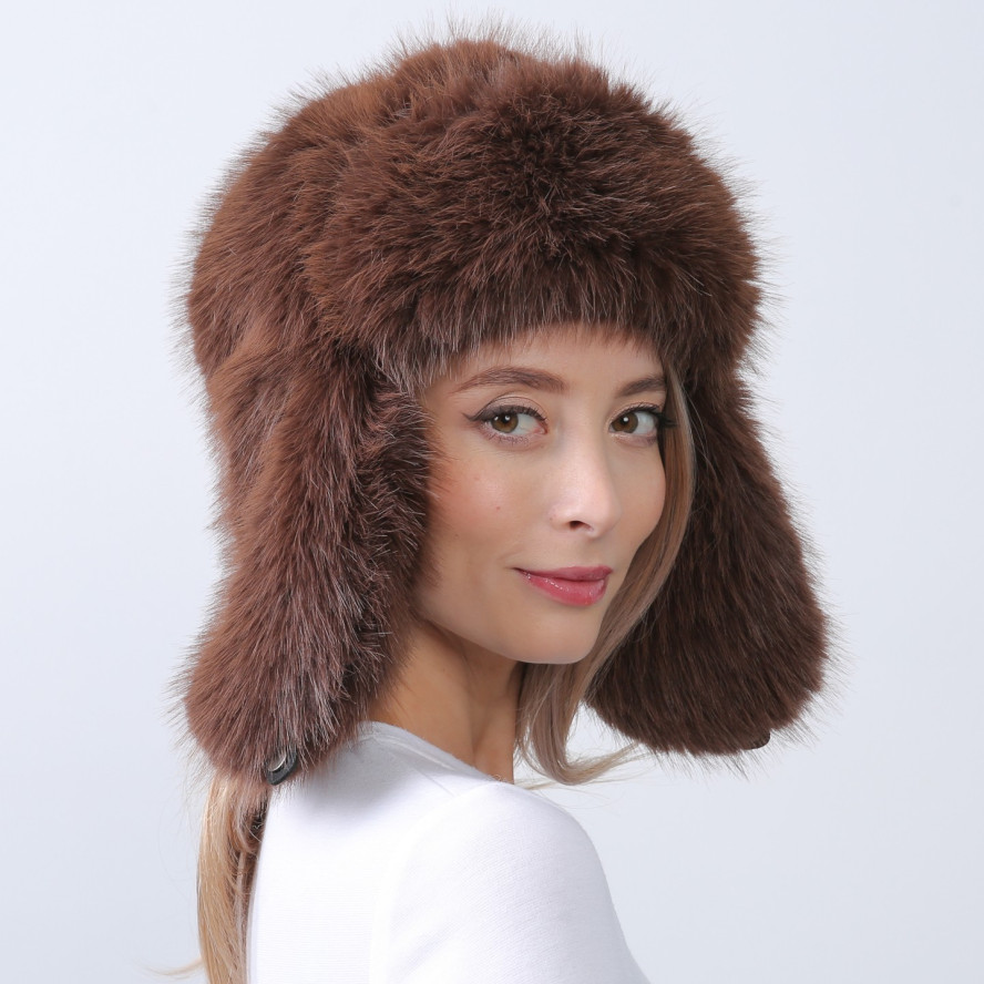 Шапка вушанка жіноча штучне хутро песець коричнева СІЛЬВІЯ 676-008, фото 5