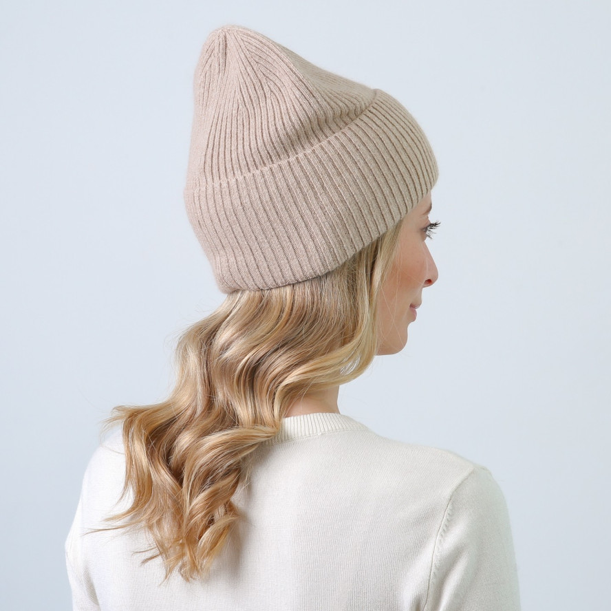 Шапка біні жіноча вовна бежева MAELYS 843-905, фото 4