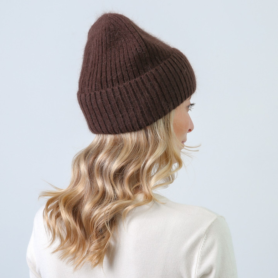 Шапка біні жіноча ангора коричнева СІНЕРА 843-936, фото 4