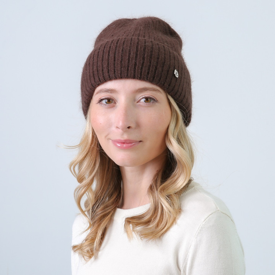 Шапка біні жіноча ангора коричнева СІНЕРА 843-936, фото 3