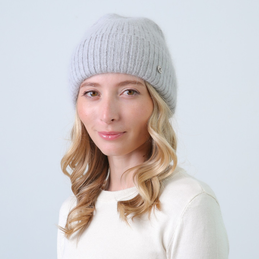 Шапка бини женская ангора серая СИНЕРА 843-943, фото 3