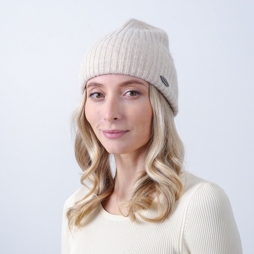 Шапка біні жіноча вовна бежева HARRIS 856-721, фото 3