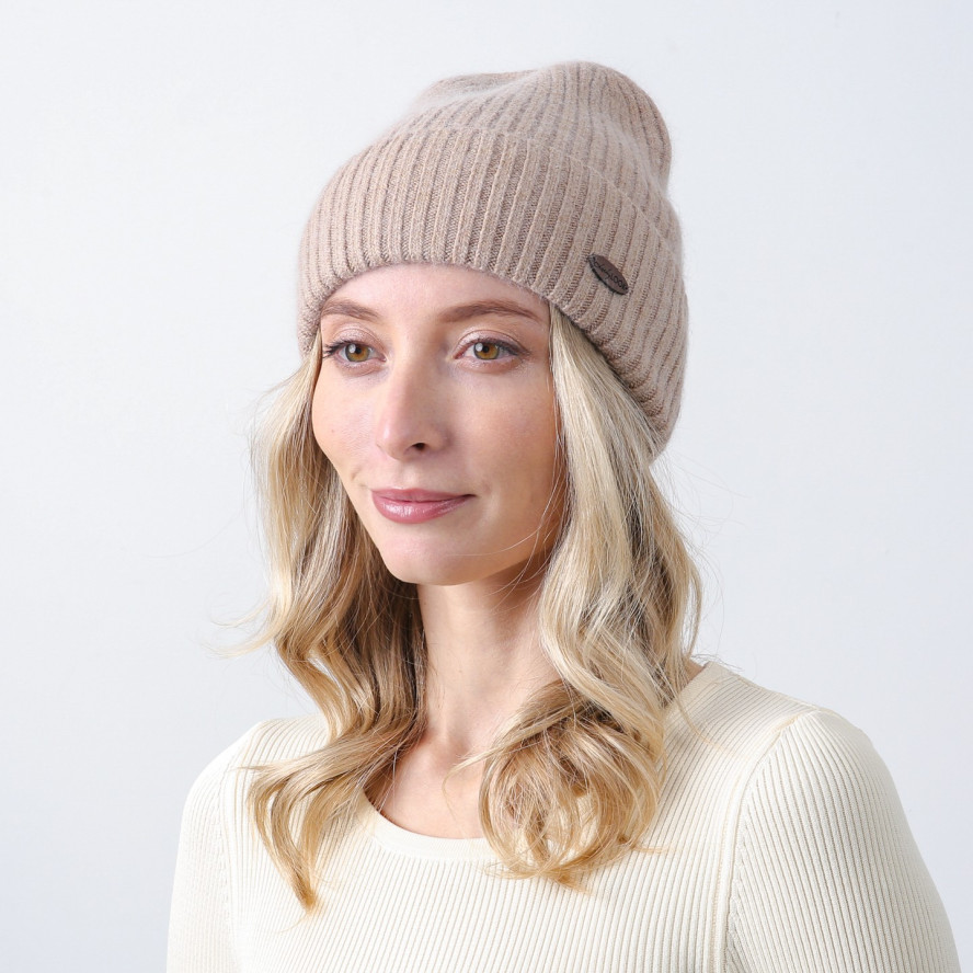 Шапка бини женская шерсть бежевая FREDERICK 857-575, фото 3
