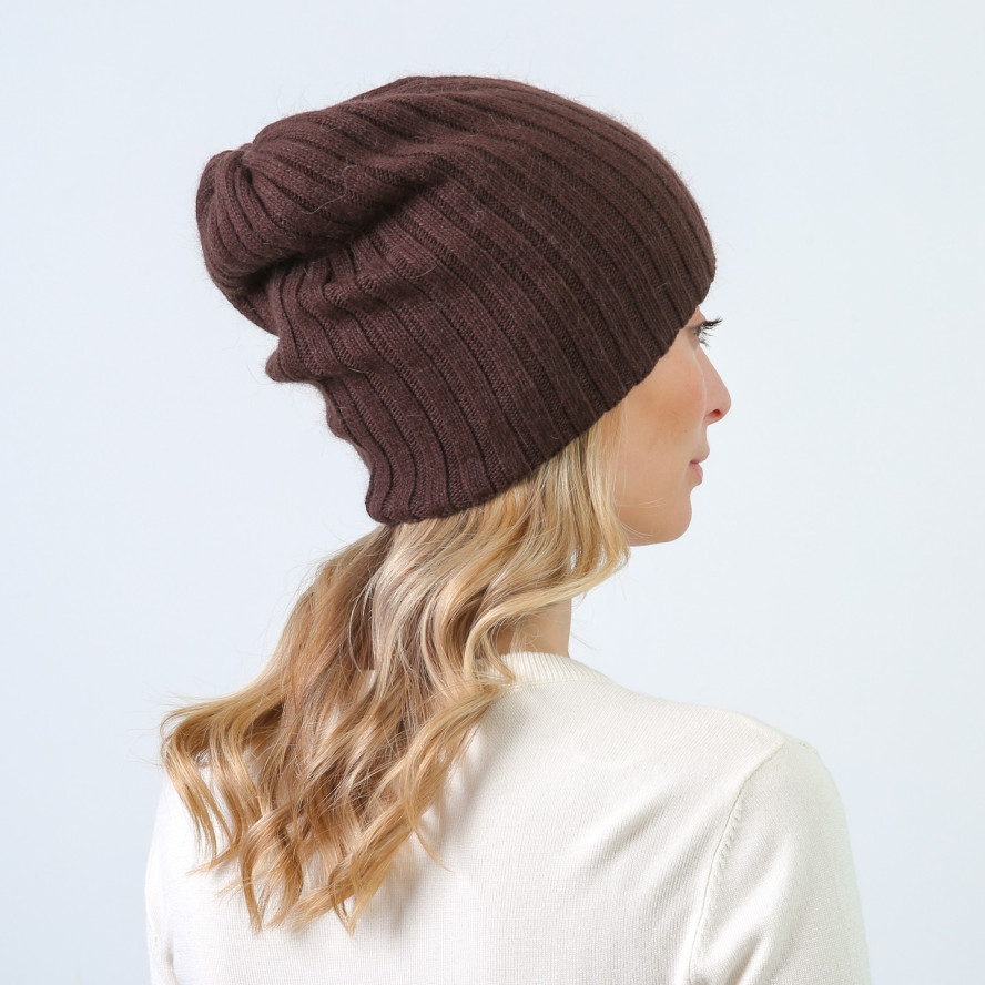 Шапка ковпак жіноча вовна коричнева LIORA 857-582, фото 4
