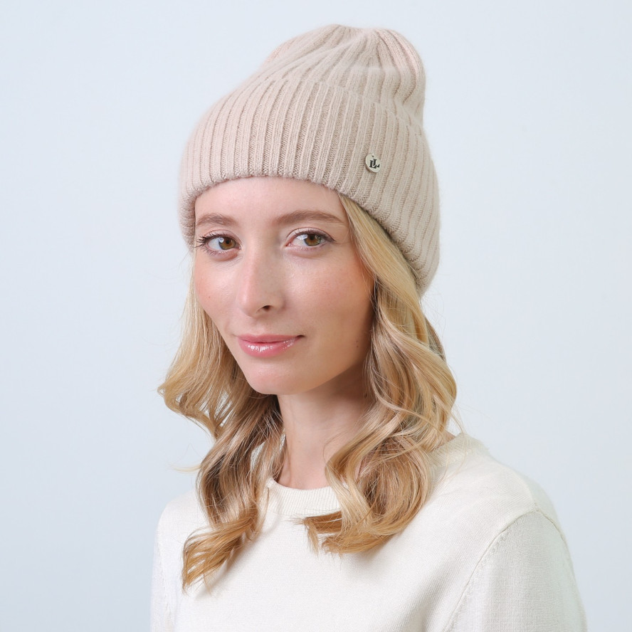 Шапка біні жіноча віскоза з ангорою бежева ВЕЛМА 863-828, фото 3
