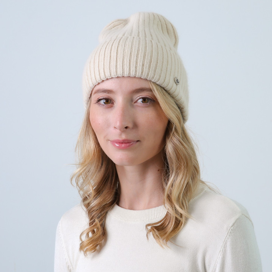 Шапка біні жіноча віскоза з ангорою молочна ВЕЛМА 863-835, фото 3