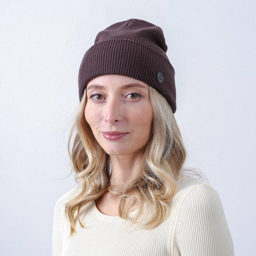 Шапка біні жіноча віскоза коричнева ГОУП 863-880, фото 3